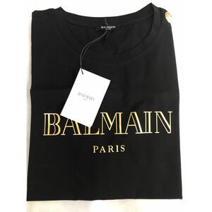 Balmain Paris Black Gold Logo T-Shirt Men’s Size 2XL